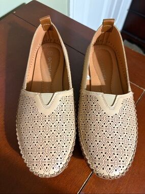 Laser-Cut Cream Slip-On Loafers for Women
